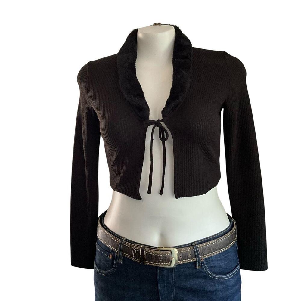Divided by H&M Black Cropped Tie-Up Top Jacket: Modern